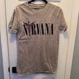 NIRVANA Beige Graphic Tee with Black Logo
